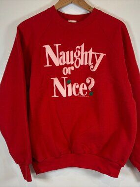 Vintage Naughty Or Nice Crewneck Sweatshirt Womens Size L Made USA 90s Risque